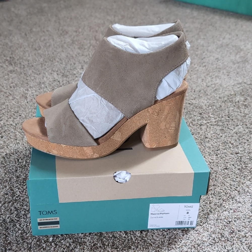 Toms Majorca In Dune Suede Shoes with Chunky Heel Size 8